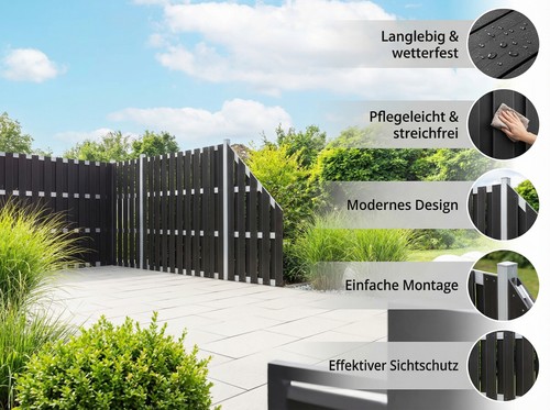 Wpc sichtschutzzaun carmeno - wpc-sichtschutzzaun,